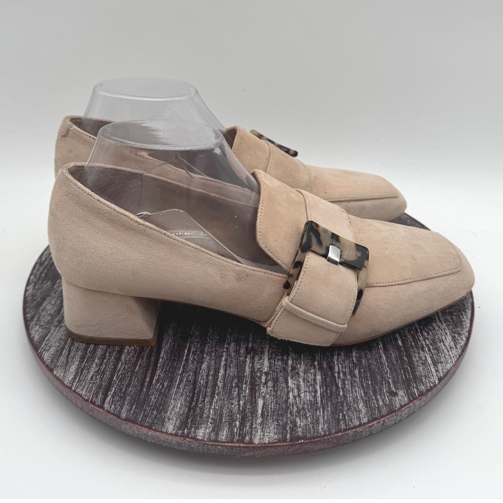 Deltan Loafer Womens 10 Veronica Suede Leather Buckle Square Toe Shoes Beige